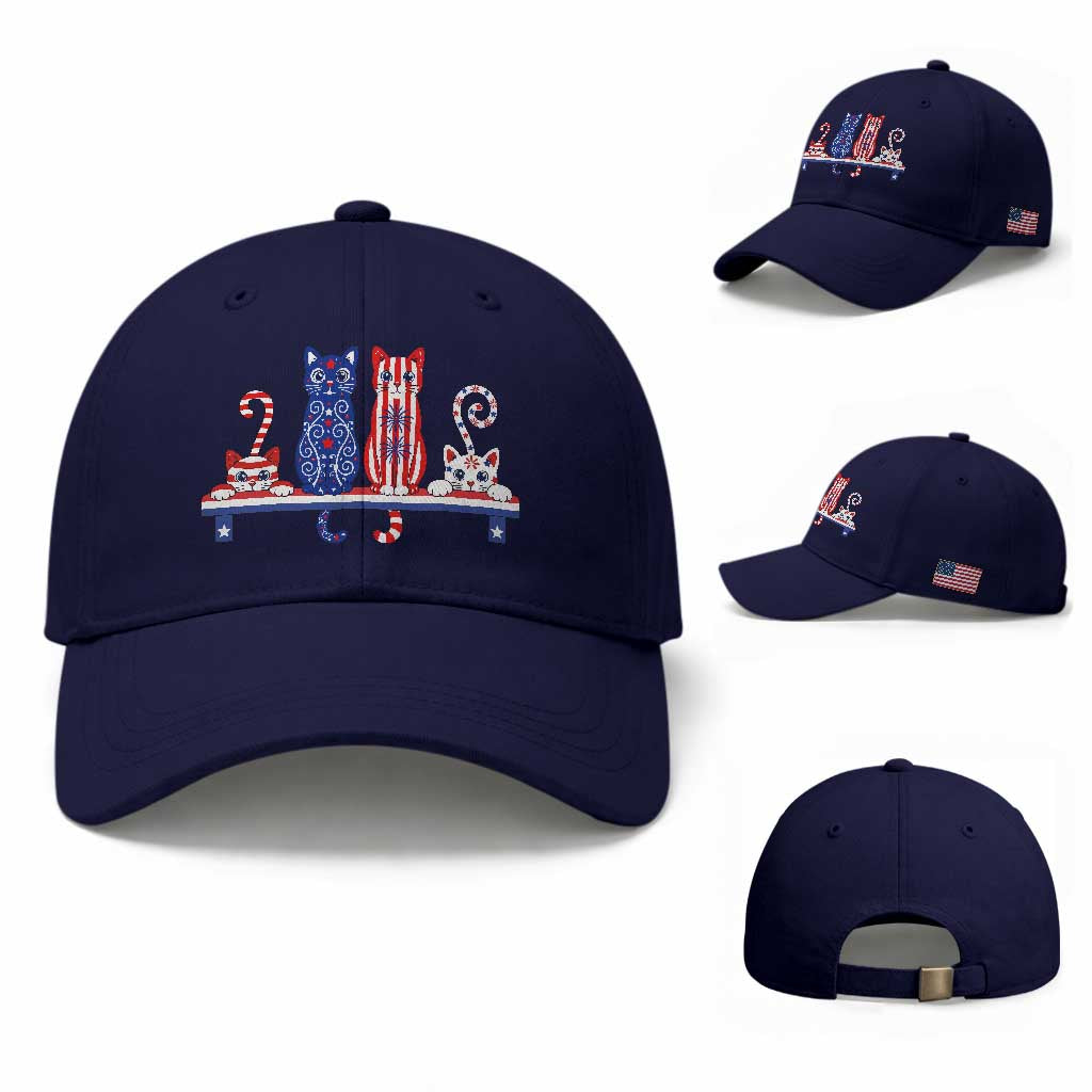 Red White And Blue Cute Cats Baseball Cap Patriotic Pet Lover