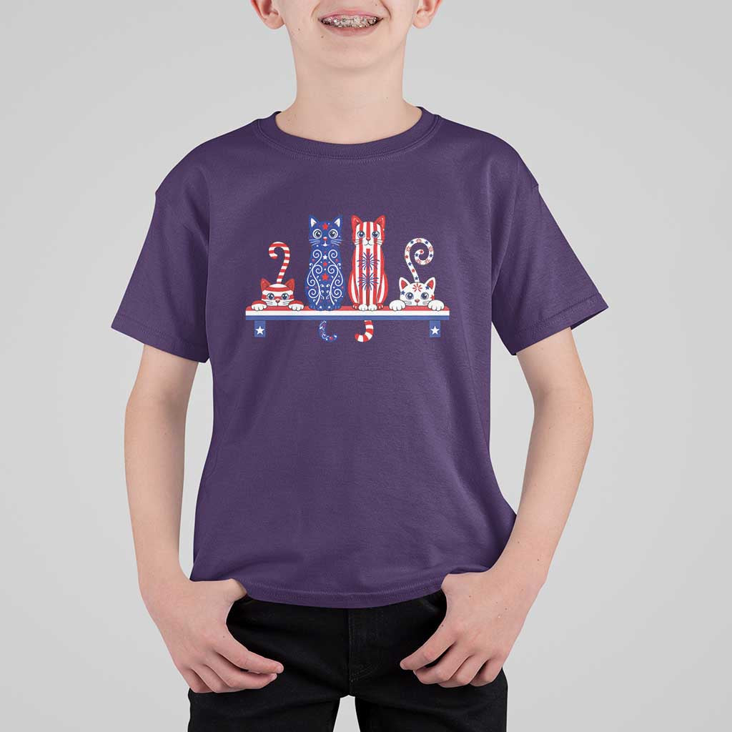 Red White And Blue Cute Cats T Shirt For Kid Patriotic Pet Lover