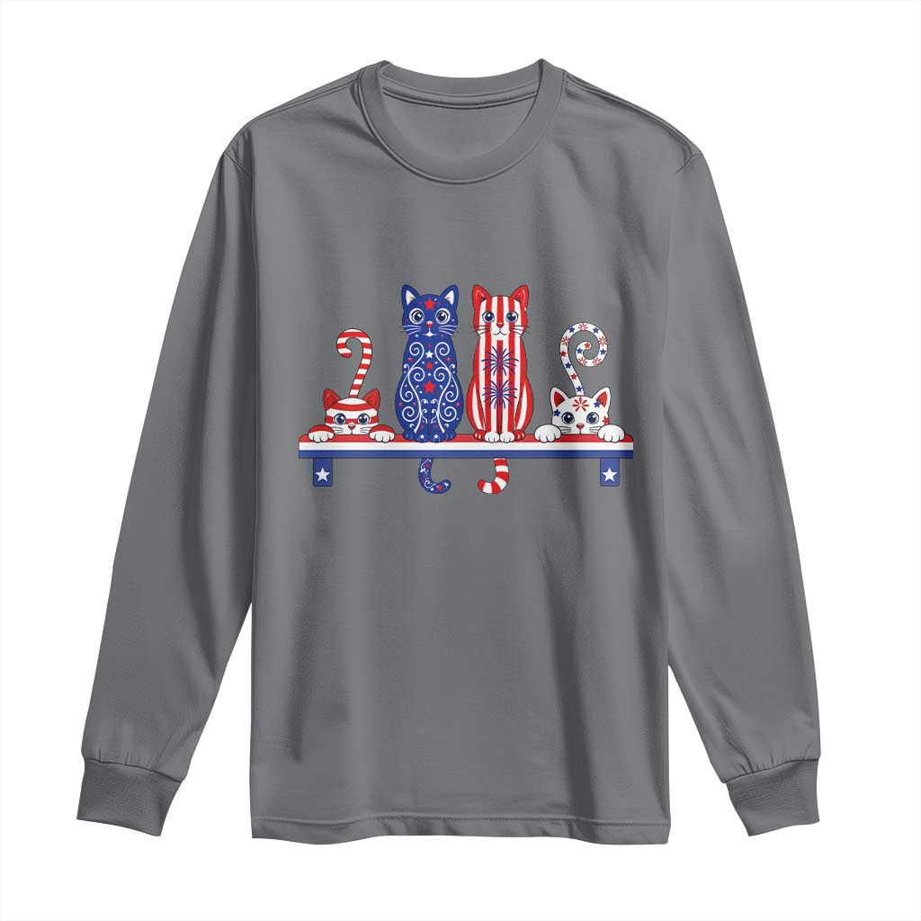 Red White And Blue Cute Cats Long Sleeve Shirt Patriotic Pet Lover