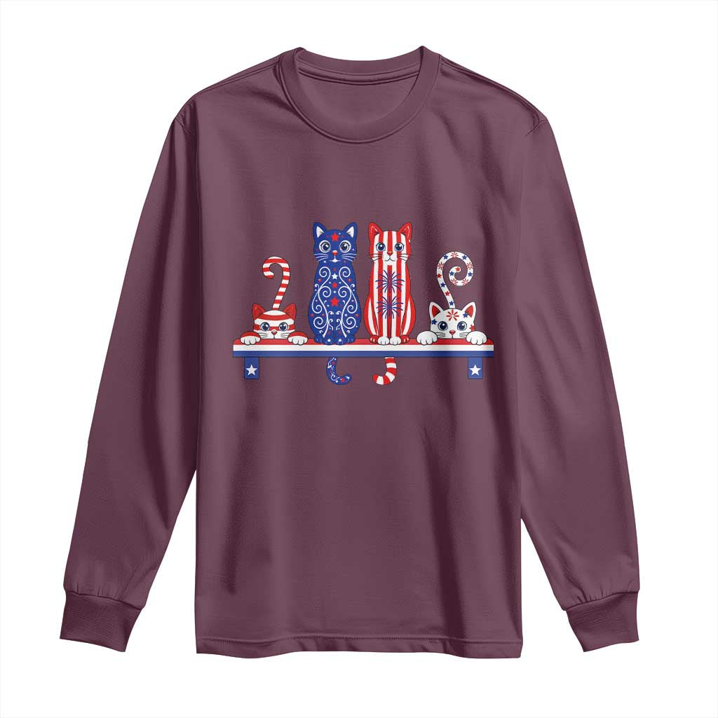 Red White And Blue Cute Cats Long Sleeve Shirt Patriotic Pet Lover
