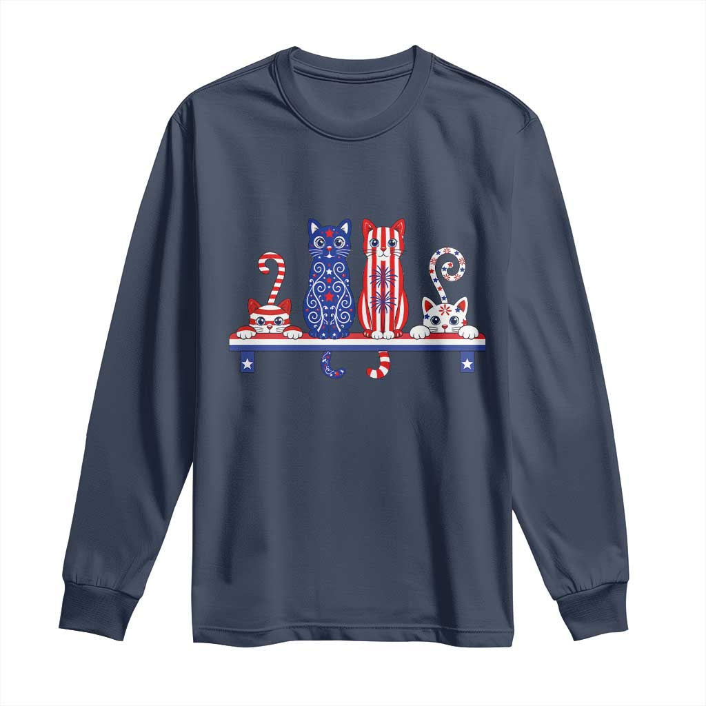 Red White And Blue Cute Cats Long Sleeve Shirt Patriotic Pet Lover