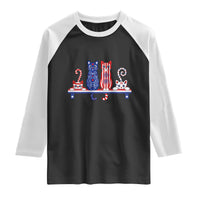 Red White And Blue Cute Cats Raglan Shirt Patriotic Pet Lover