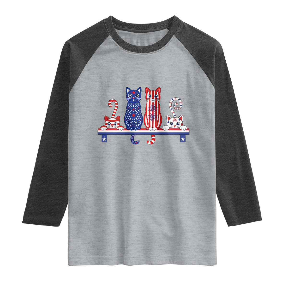 Red White And Blue Cute Cats Raglan Shirt Patriotic Pet Lover