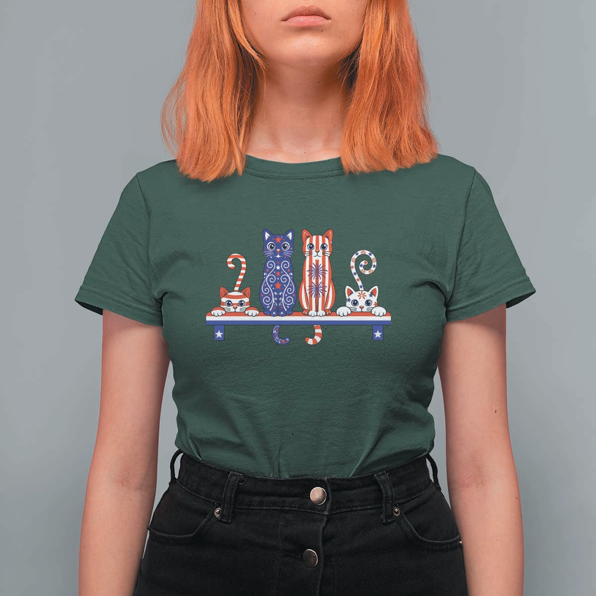 Red White And Blue Cute Cats T Shirt For Women Patriotic Pet Lover