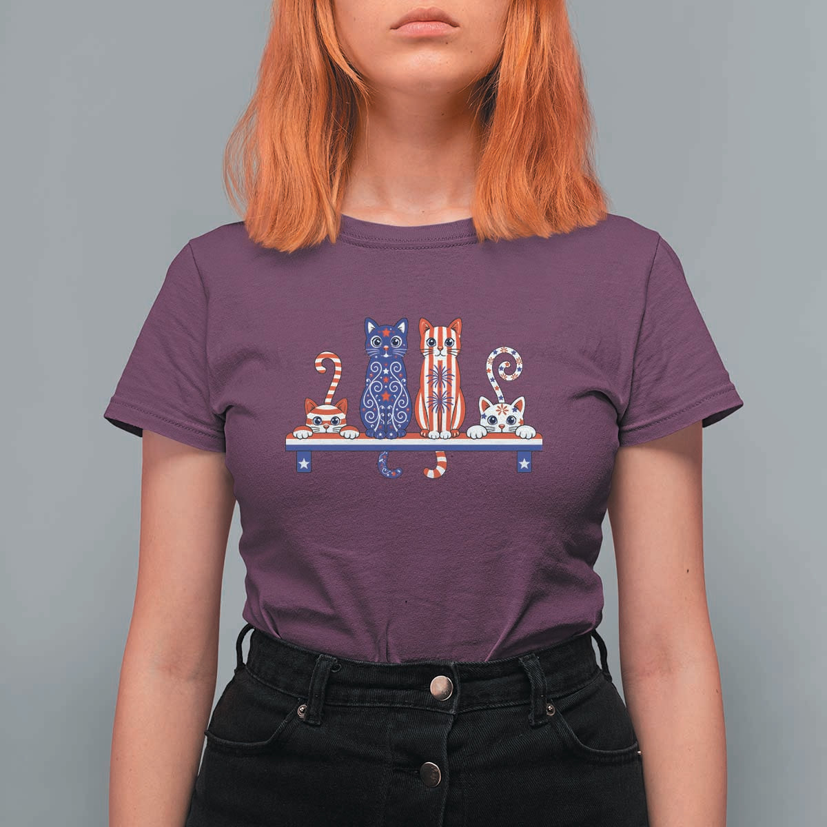 Red White And Blue Cute Cats T Shirt For Women Patriotic Pet Lover