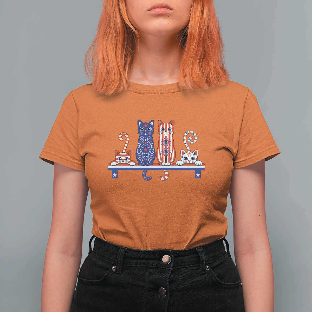 Red White And Blue Cute Cats T Shirt For Women Patriotic Pet Lover