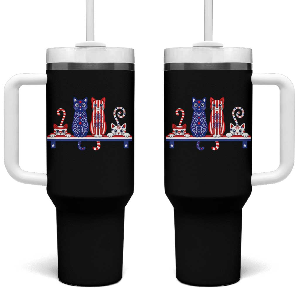 Red White And Blue Cute Cats Tumbler With Handle Patriotic Pet Lover
