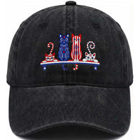 Red White And Blue Cute Cats Washed Cotton Baseball Cap Patriotic Pet Lover