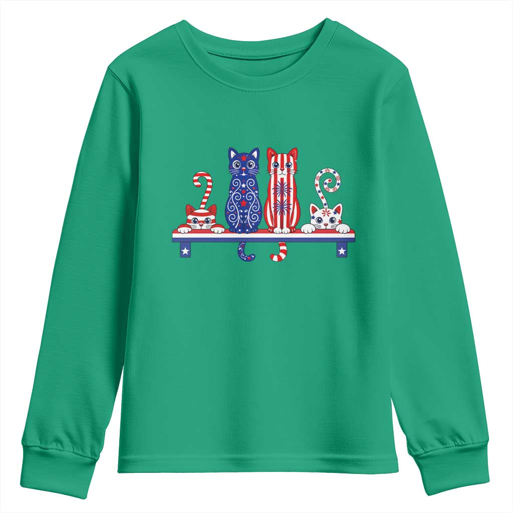 Red White And Blue Cute Cats Youth Sweatshirt Patriotic Pet Lover