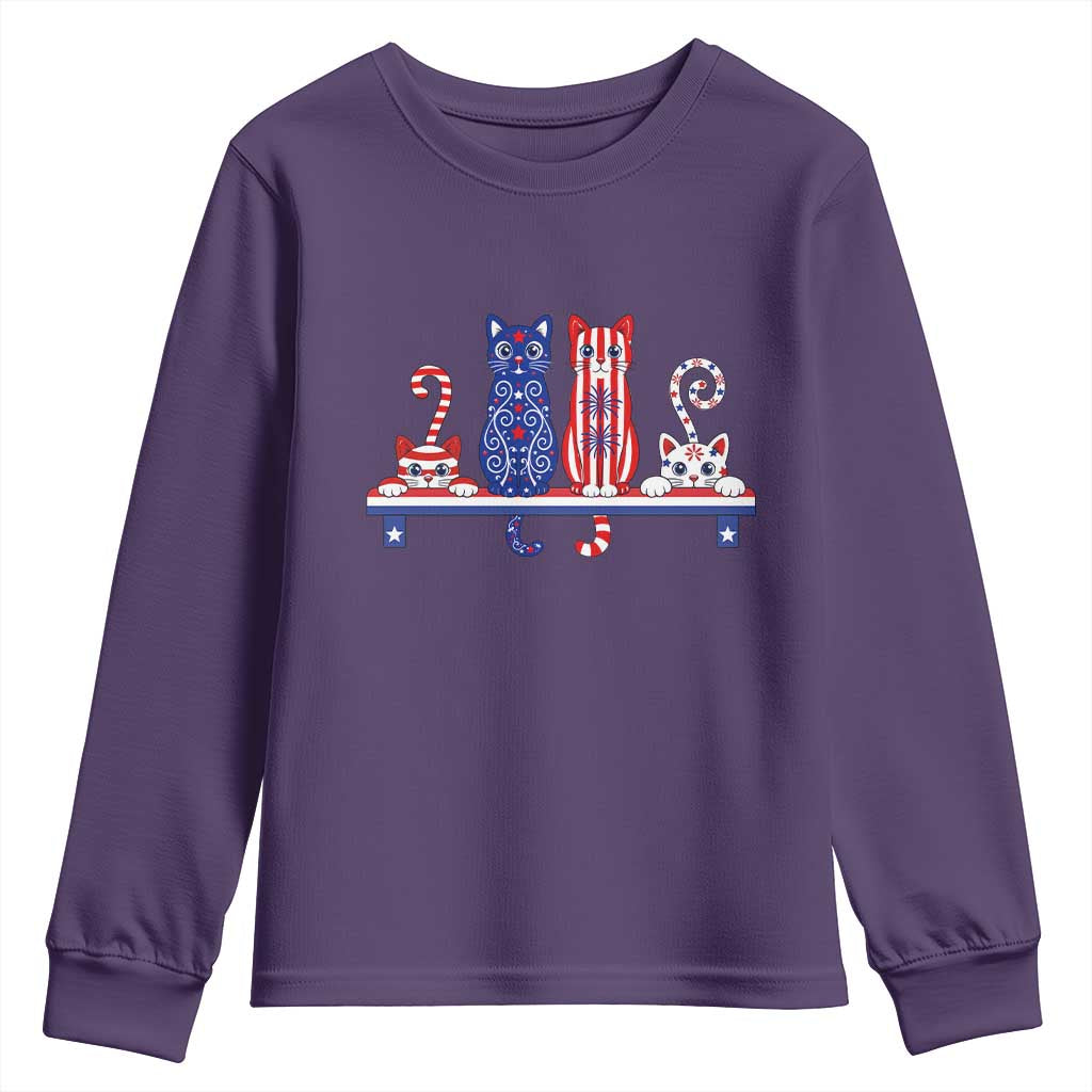 Red White And Blue Cute Cats Youth Sweatshirt Patriotic Pet Lover