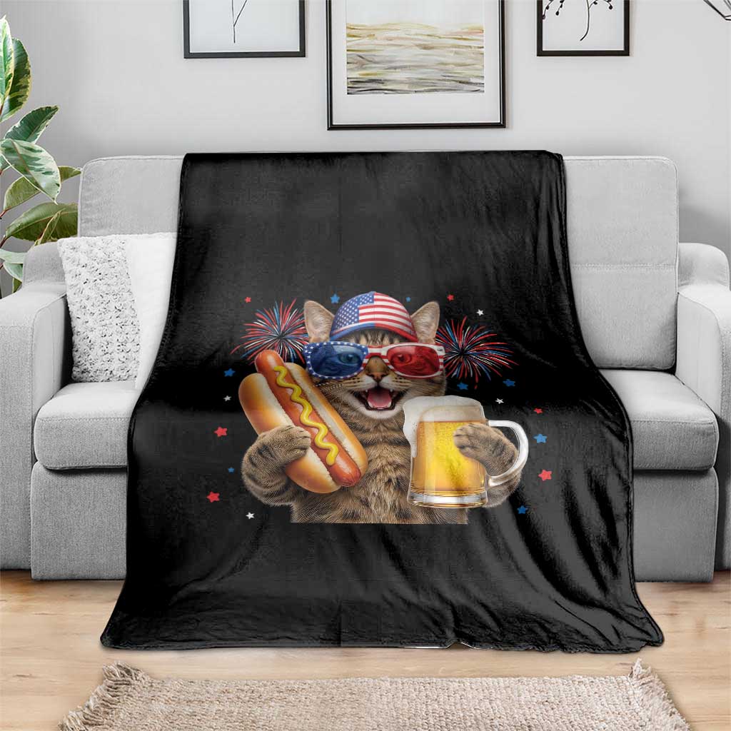 Beer And Hotdog Cat Throw Blanket Fourth Of July Celebration