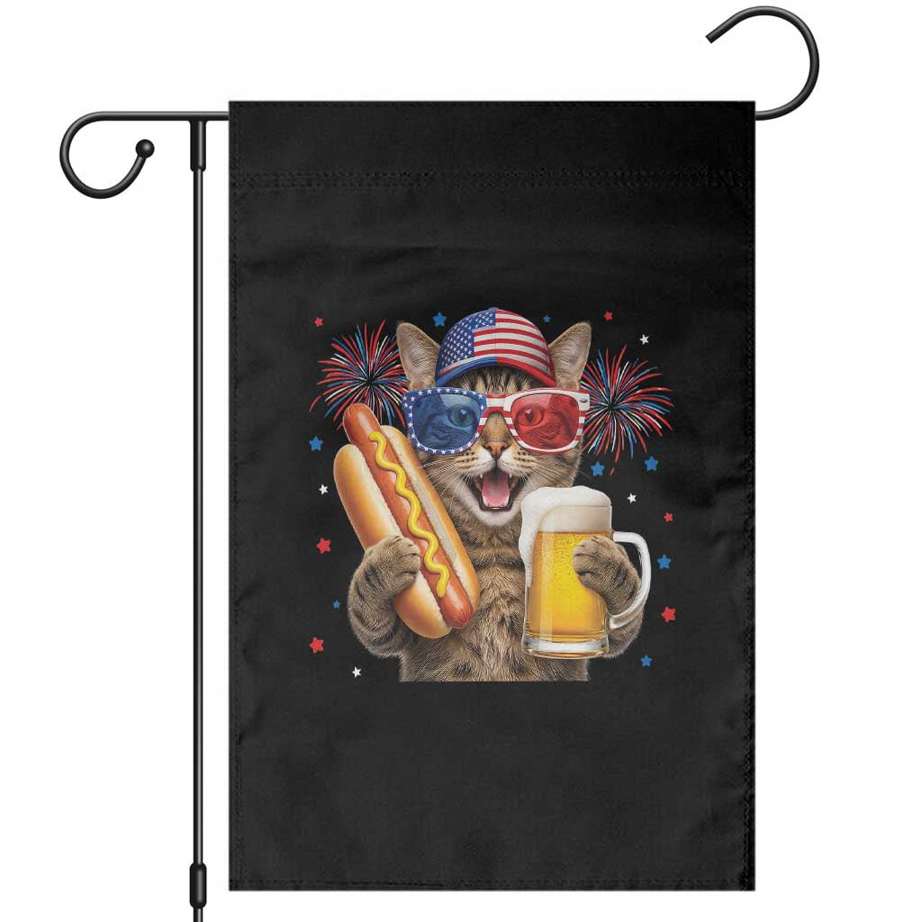 Beer And Hotdog Cat Garden Flag Fourth Of July Celebration