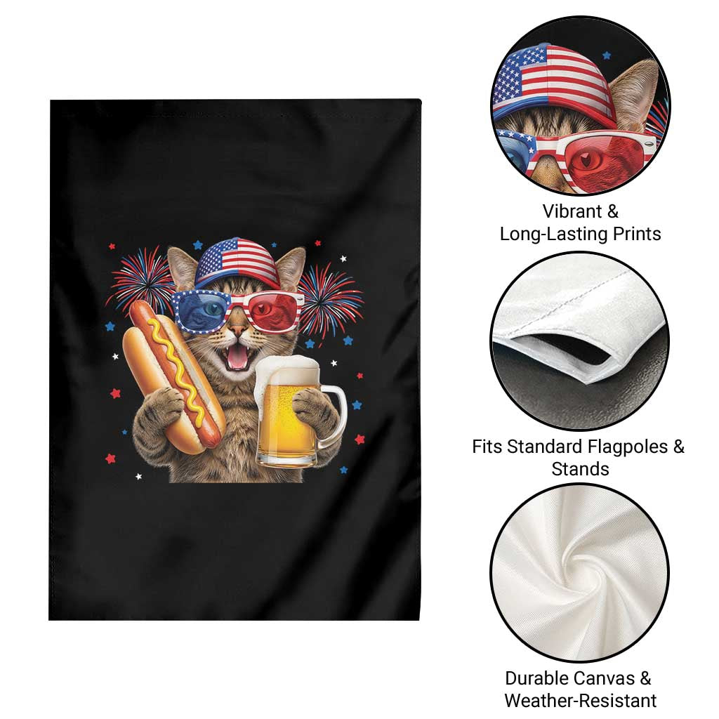 Beer And Hotdog Cat Garden Flag Fourth Of July Celebration