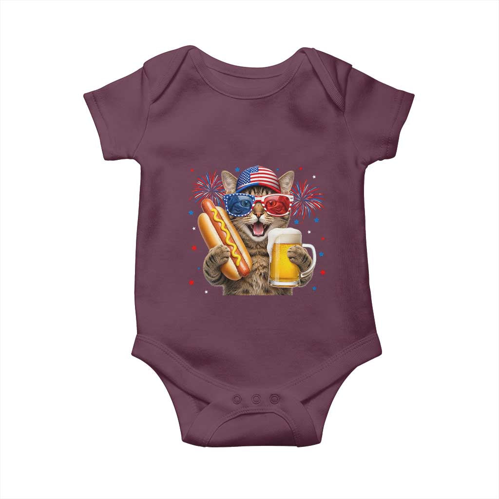 Beer And Hotdog Cat Baby Onesie Fourth Of July Celebration