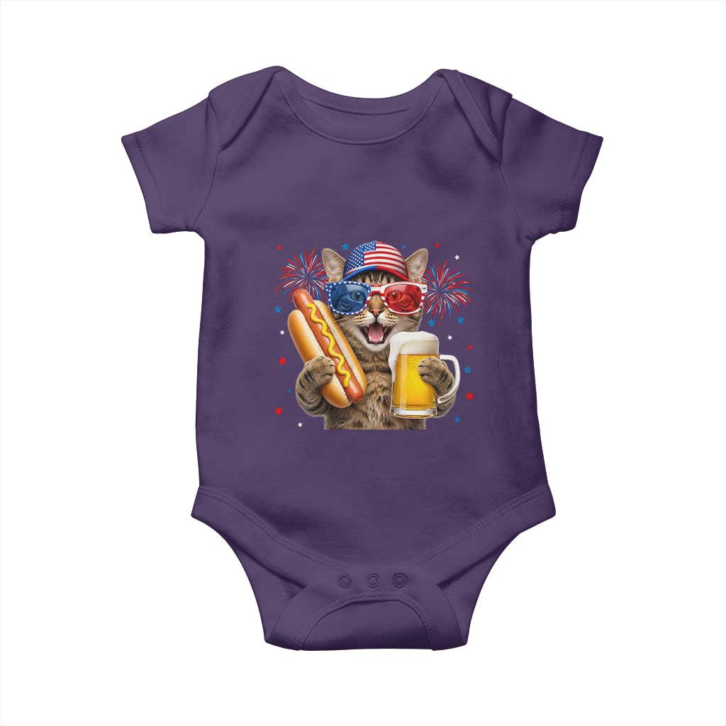 Beer And Hotdog Cat Baby Onesie Fourth Of July Celebration