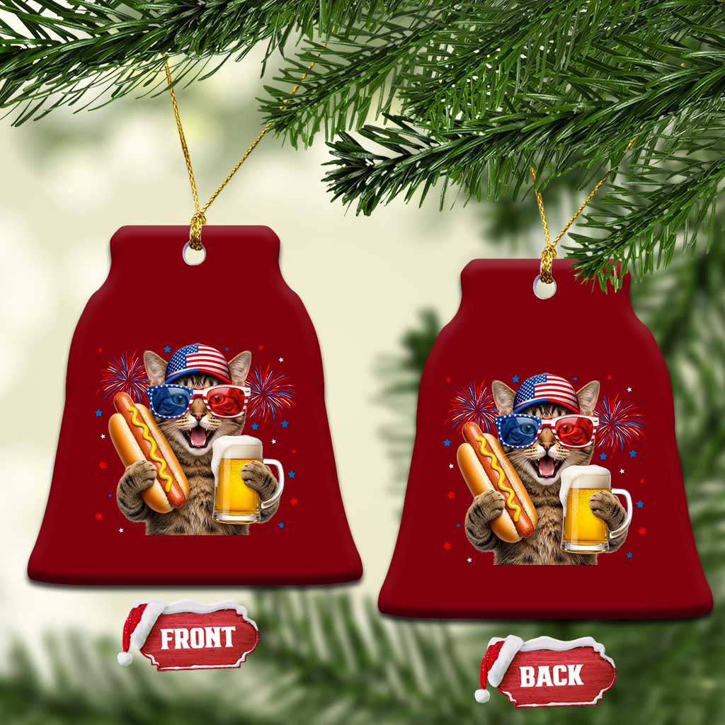 Beer And Hotdog Cat Ceramic Ornament Fourth Of July Celebration