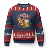 Beer And Hotdog Cat Ugly Christmas Sweater Fourth Of July Celebration