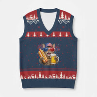 Beer And Hotdog Cat V-Neck Knit Sweater Vest Fourth Of July Celebration