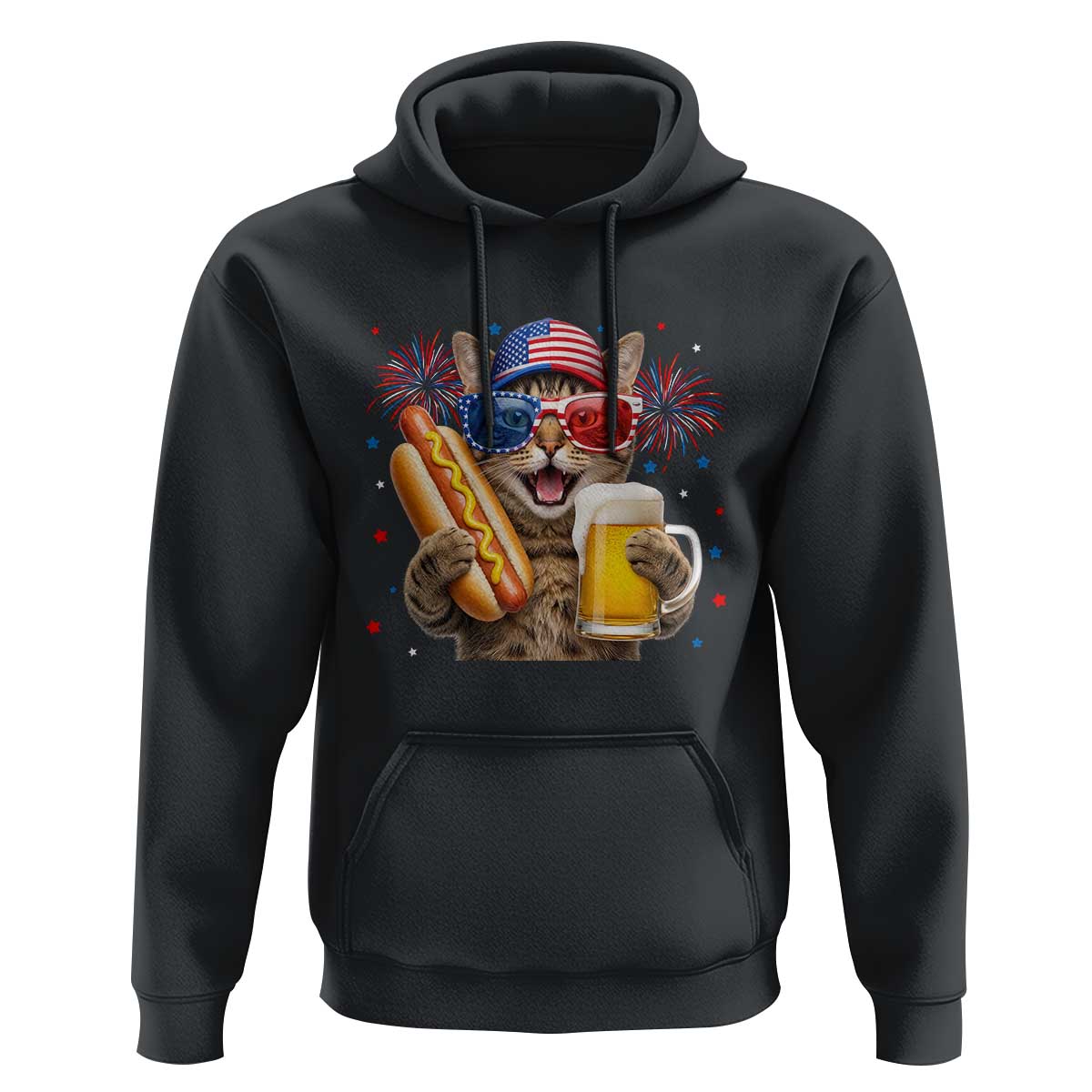 Beer And Hotdog Cat Hoodie Fourth Of July Celebration