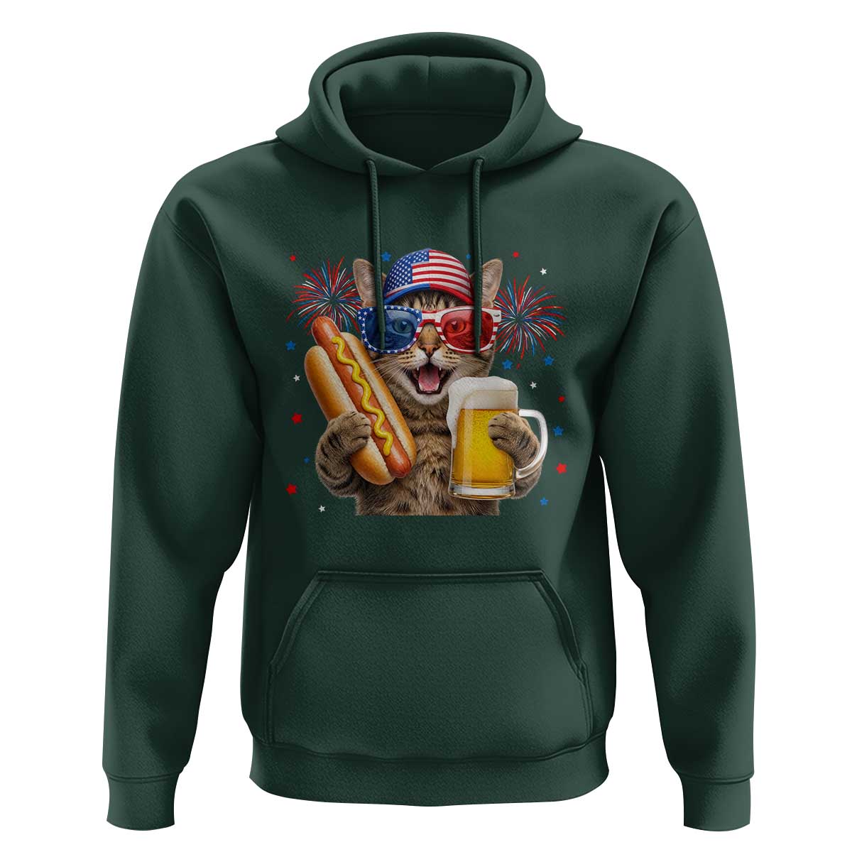 Beer And Hotdog Cat Hoodie Fourth Of July Celebration