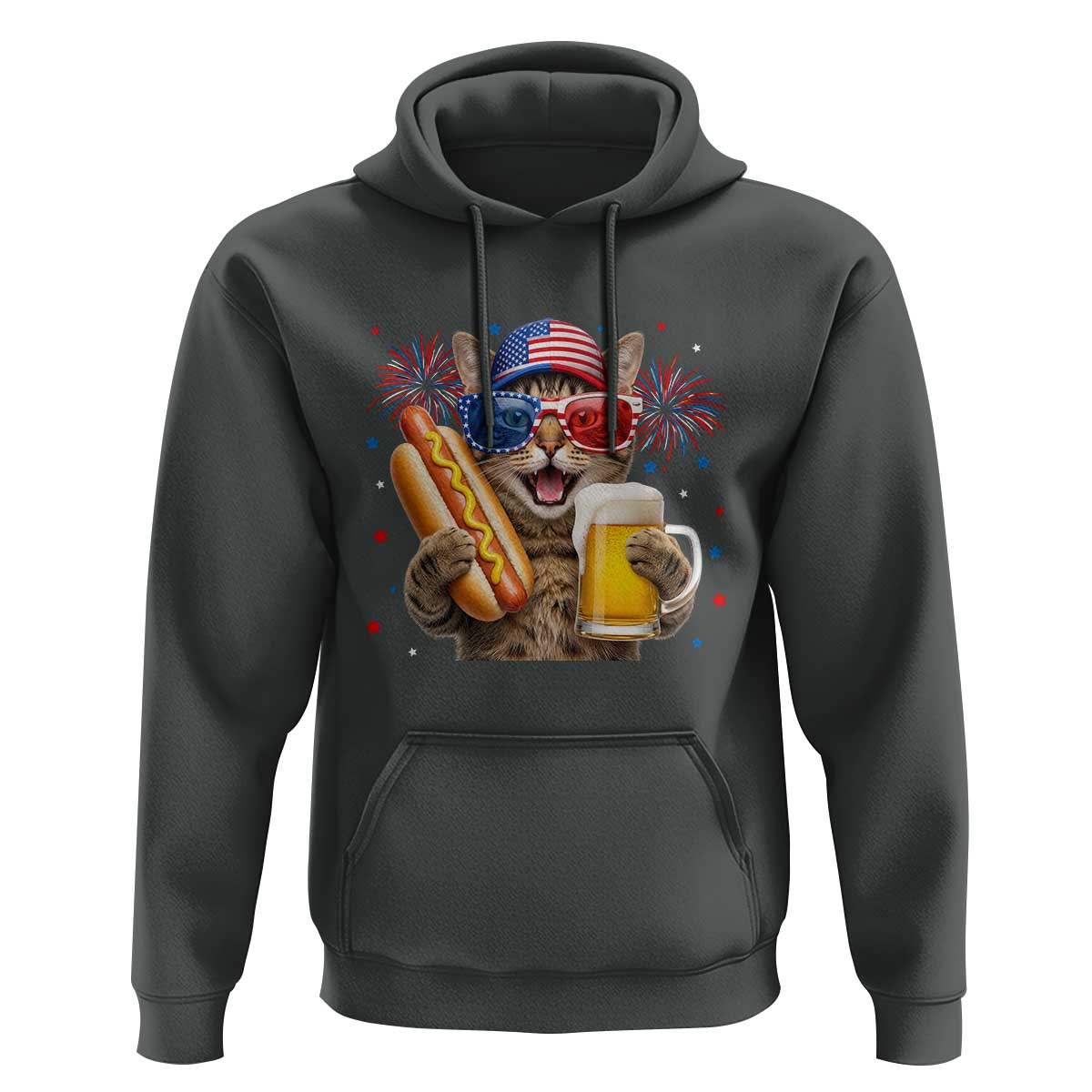 Beer And Hotdog Cat Hoodie Fourth Of July Celebration