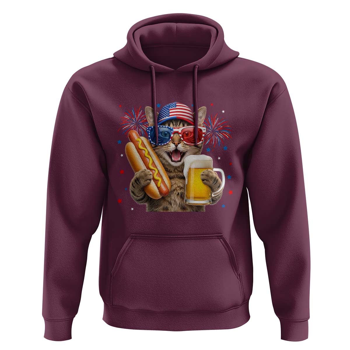 Beer And Hotdog Cat Hoodie Fourth Of July Celebration