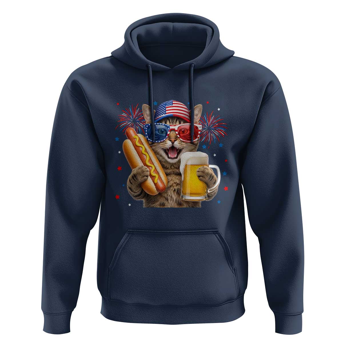 Beer And Hotdog Cat Hoodie Fourth Of July Celebration