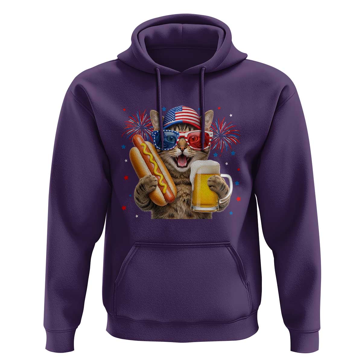 Beer And Hotdog Cat Hoodie Fourth Of July Celebration