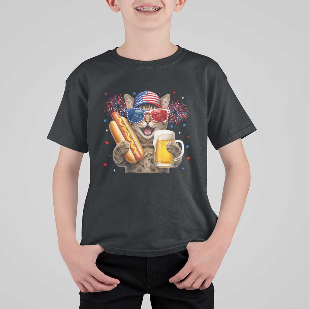Beer And Hotdog Cat T Shirt For Kid Fourth Of July Celebration