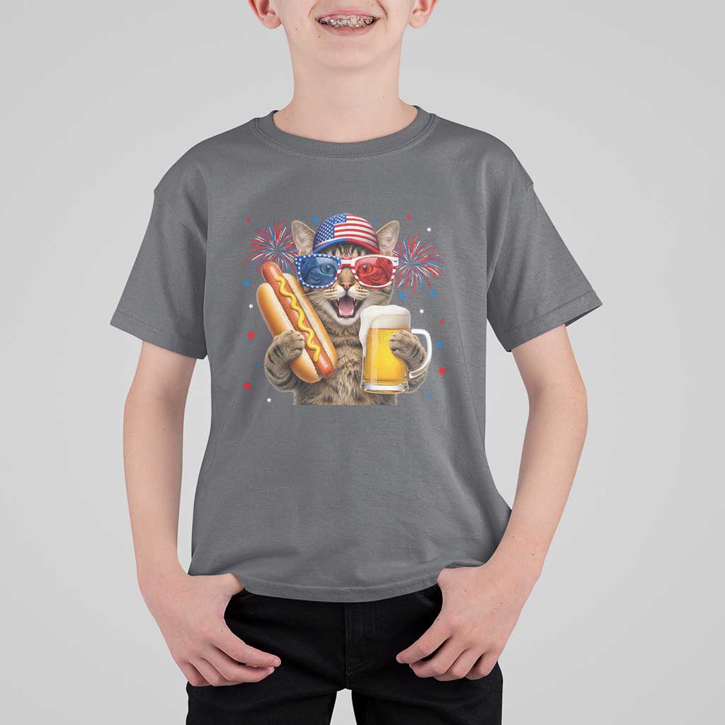 Beer And Hotdog Cat T Shirt For Kid Fourth Of July Celebration