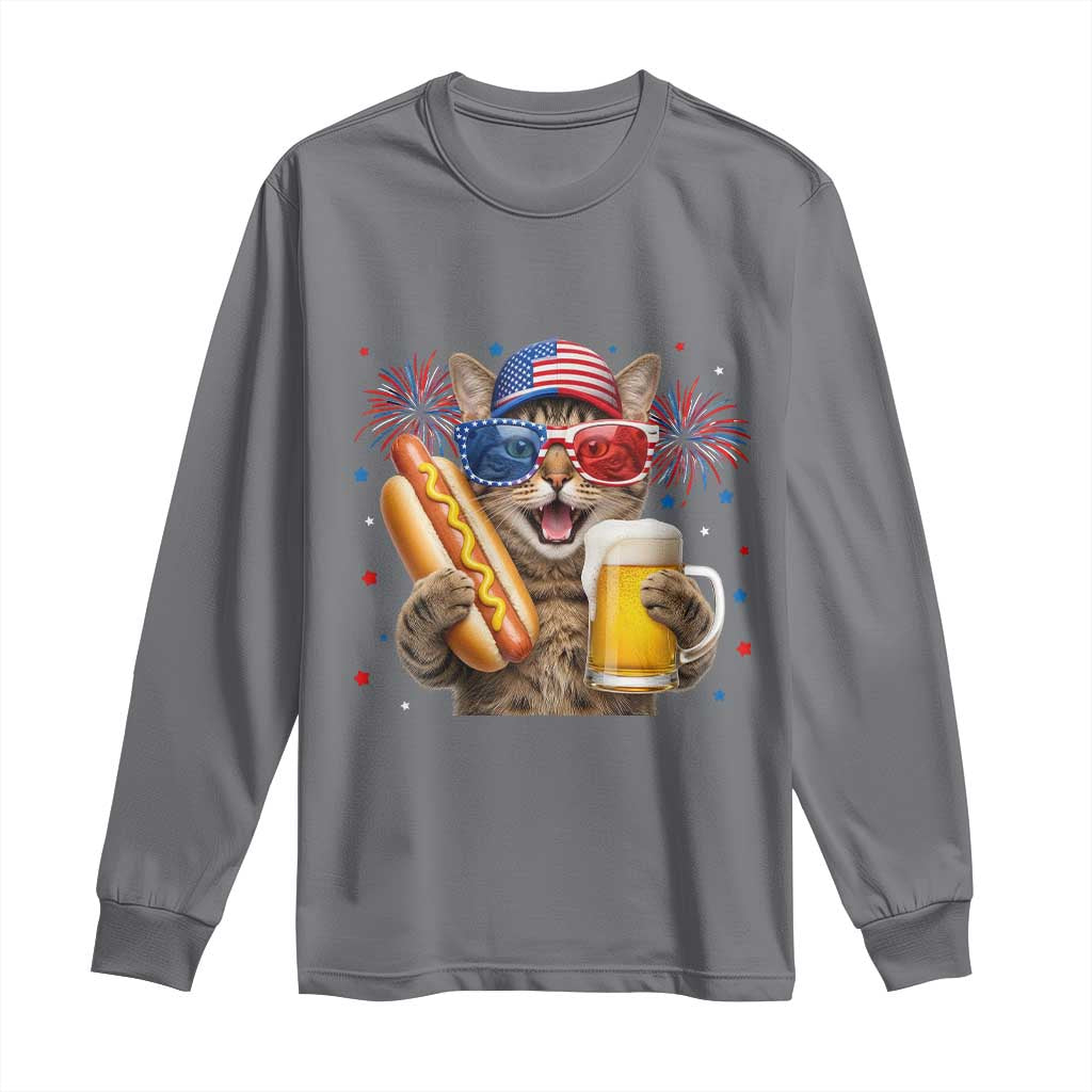 Beer And Hotdog Cat Long Sleeve Shirt Fourth Of July Celebration