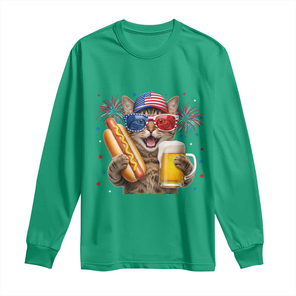 Beer And Hotdog Cat Long Sleeve Shirt Fourth Of July Celebration