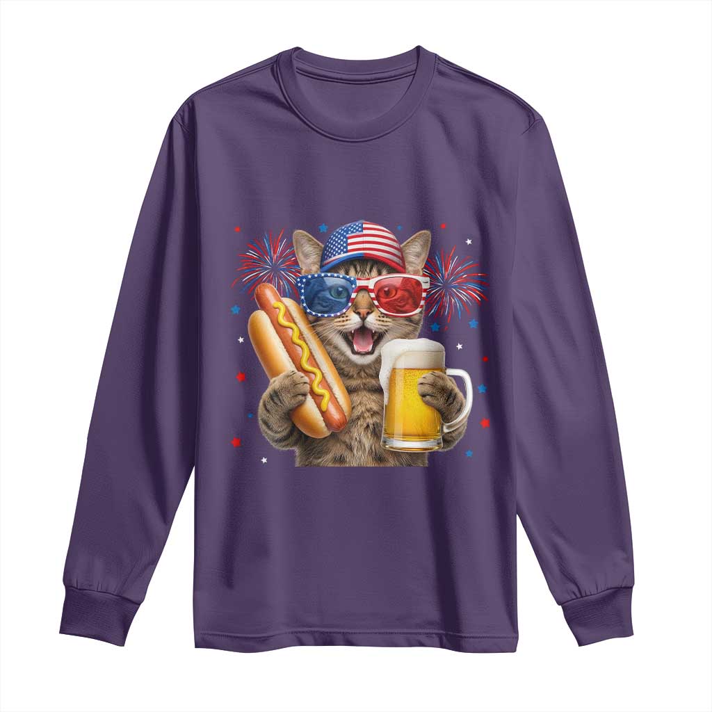 Beer And Hotdog Cat Long Sleeve Shirt Fourth Of July Celebration
