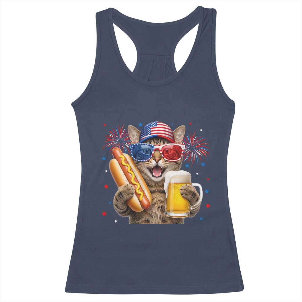 Beer And Hotdog Cat Racerback Tank Top Fourth Of July Celebration