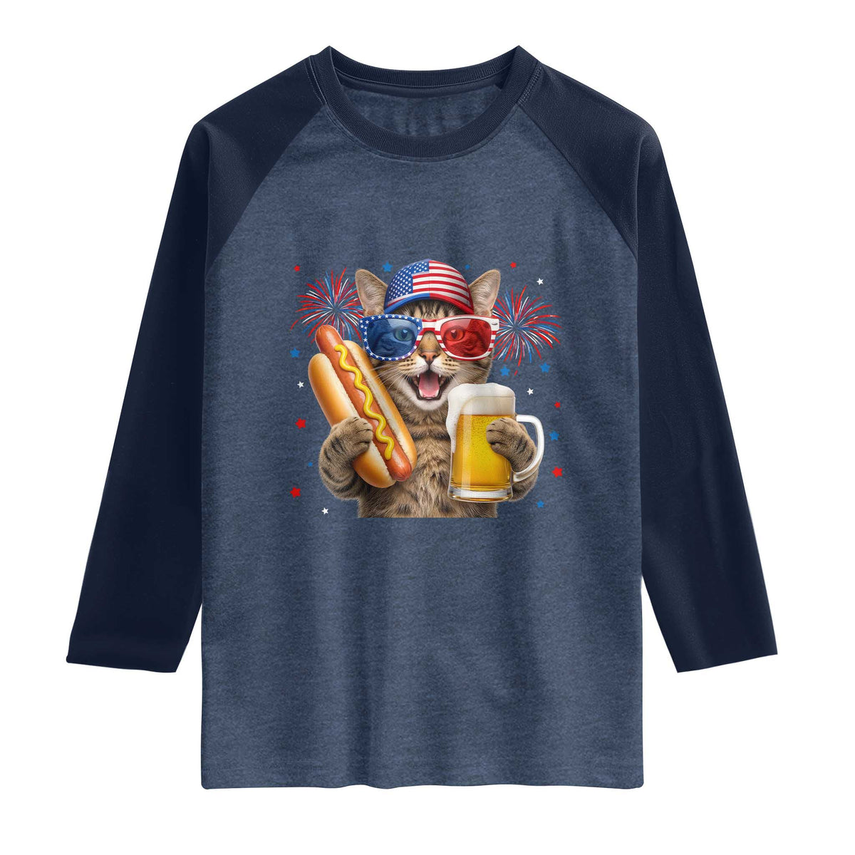 Beer And Hotdog Cat Raglan Shirt Fourth Of July Celebration