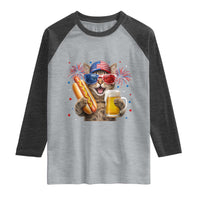 Beer And Hotdog Cat Raglan Shirt Fourth Of July Celebration