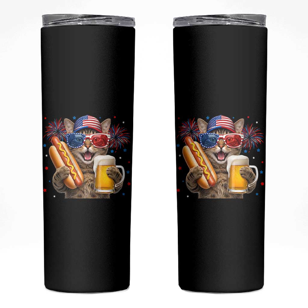 Beer And Hotdog Cat Skinny Tumbler Fourth Of July Celebration