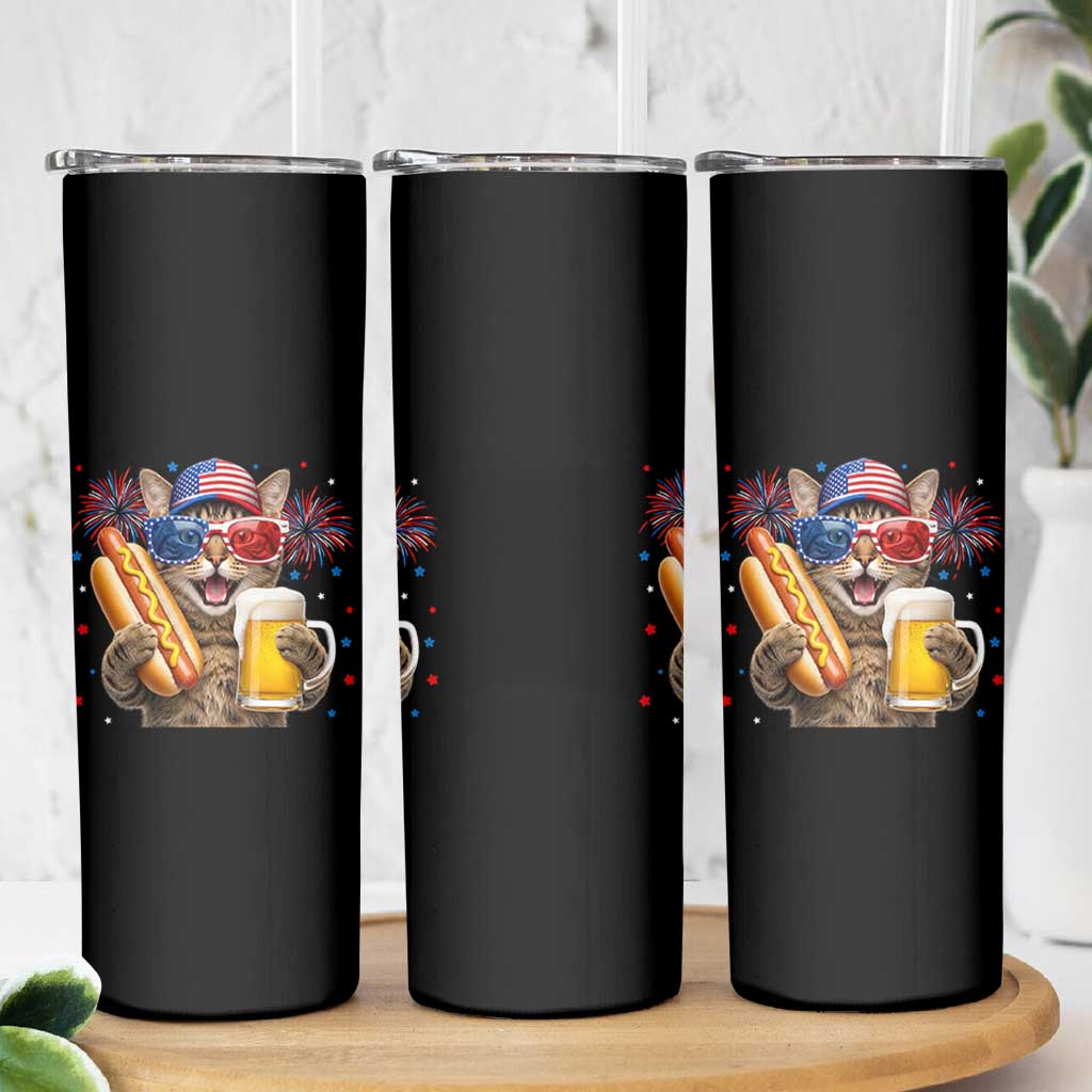 Beer And Hotdog Cat Skinny Tumbler Fourth Of July Celebration