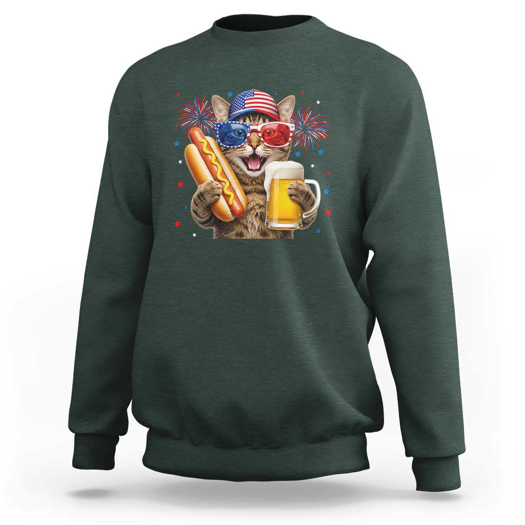 Beer And Hotdog Cat Sweatshirt Fourth Of July Celebration