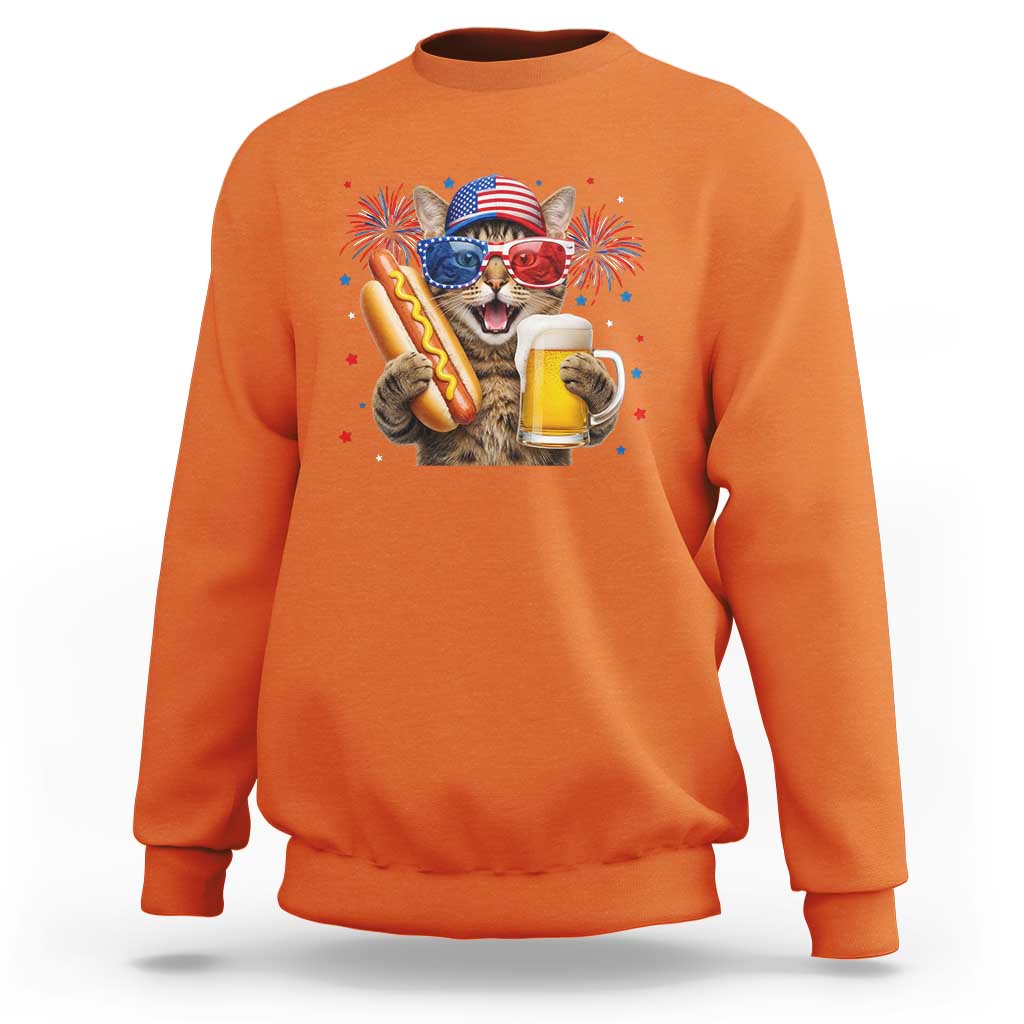 Beer And Hotdog Cat Sweatshirt Fourth Of July Celebration