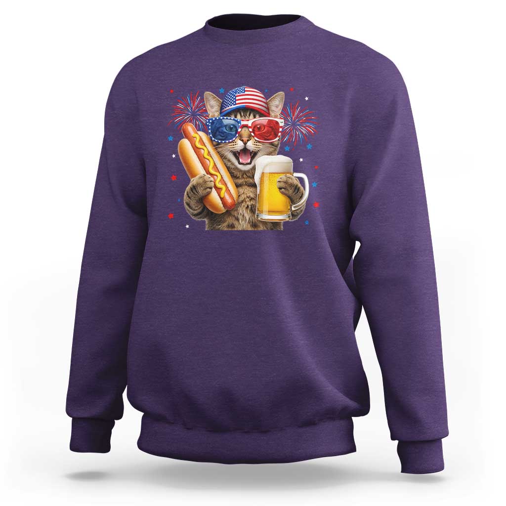 Beer And Hotdog Cat Sweatshirt Fourth Of July Celebration