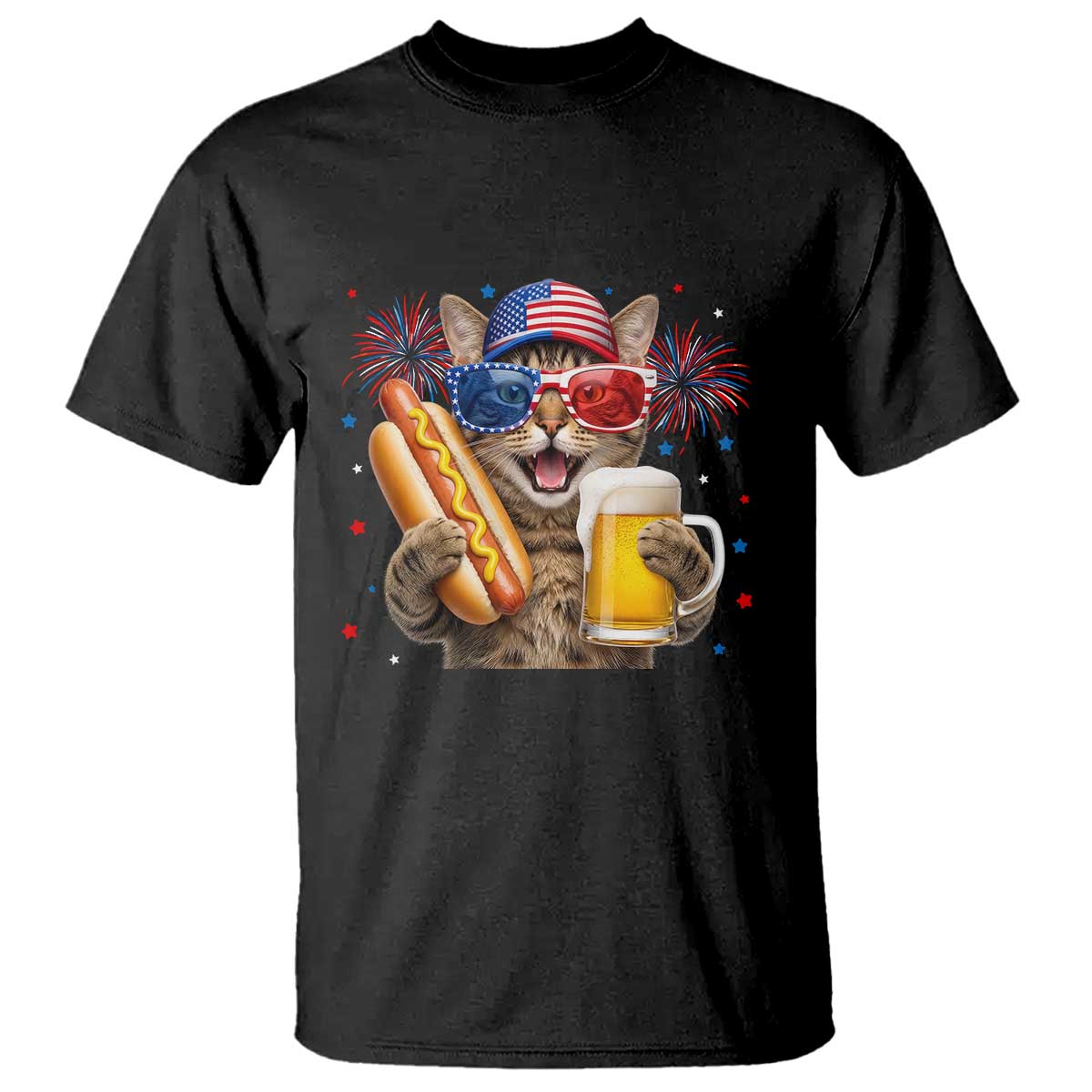 Beer And Hotdog Cat T Shirt Fourth Of July Celebration