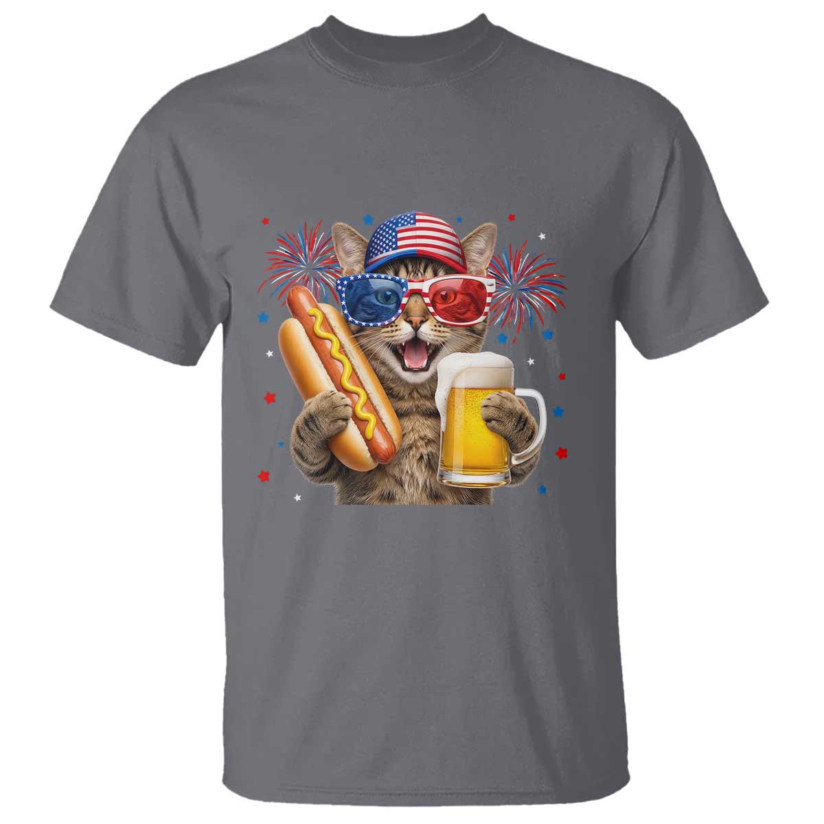 Beer And Hotdog Cat T Shirt Fourth Of July Celebration