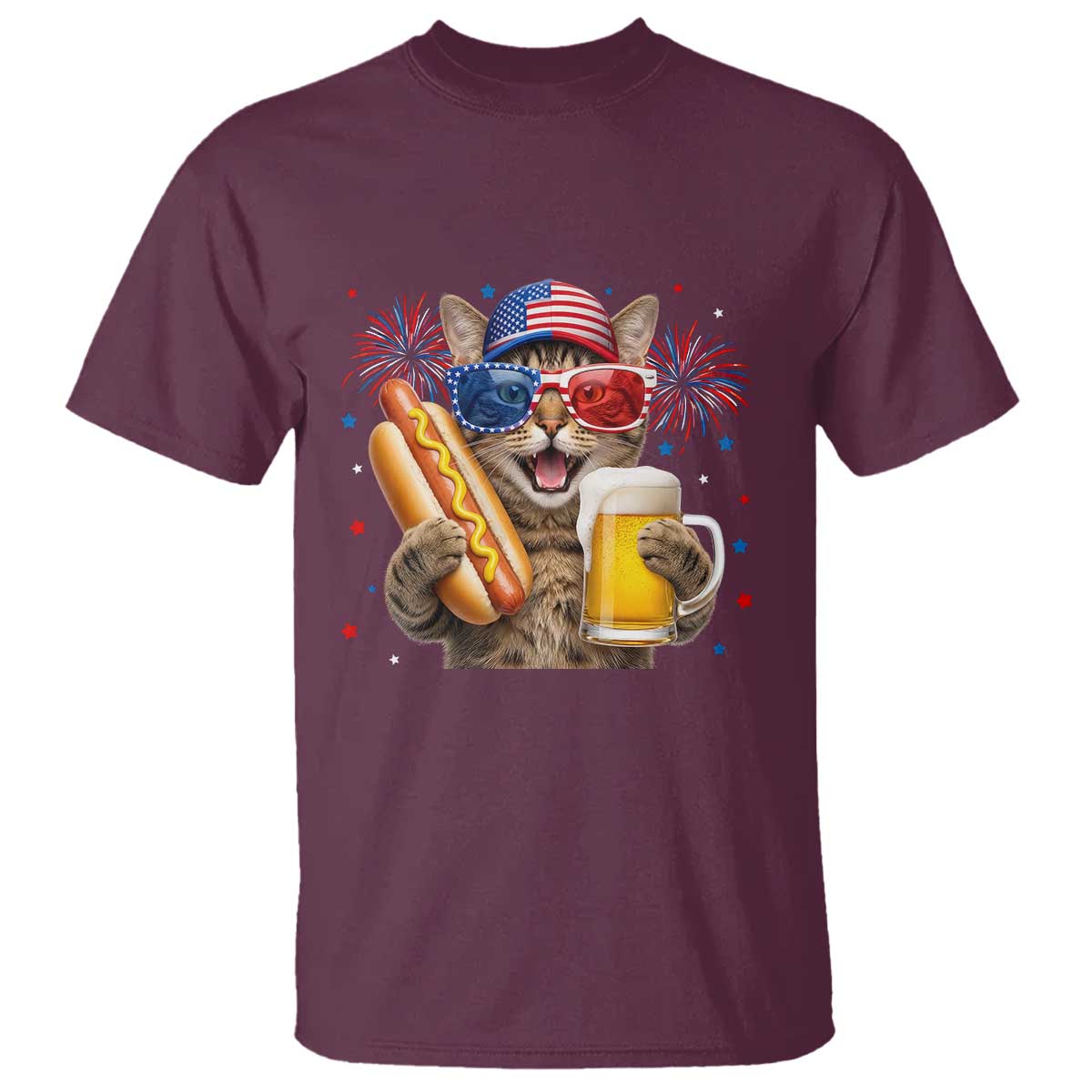Beer And Hotdog Cat T Shirt Fourth Of July Celebration