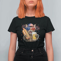 Beer And Hotdog Cat T Shirt For Women Fourth Of July Celebration