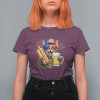Beer And Hotdog Cat T Shirt For Women Fourth Of July Celebration