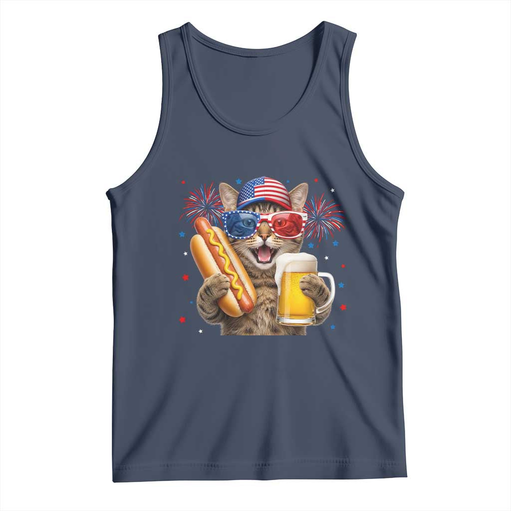 Beer And Hotdog Cat Tank Top Fourth Of July Celebration