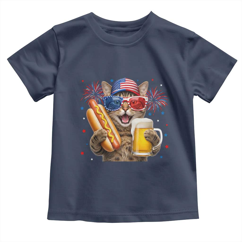 Beer And Hotdog Cat Toddler T Shirt Fourth Of July Celebration