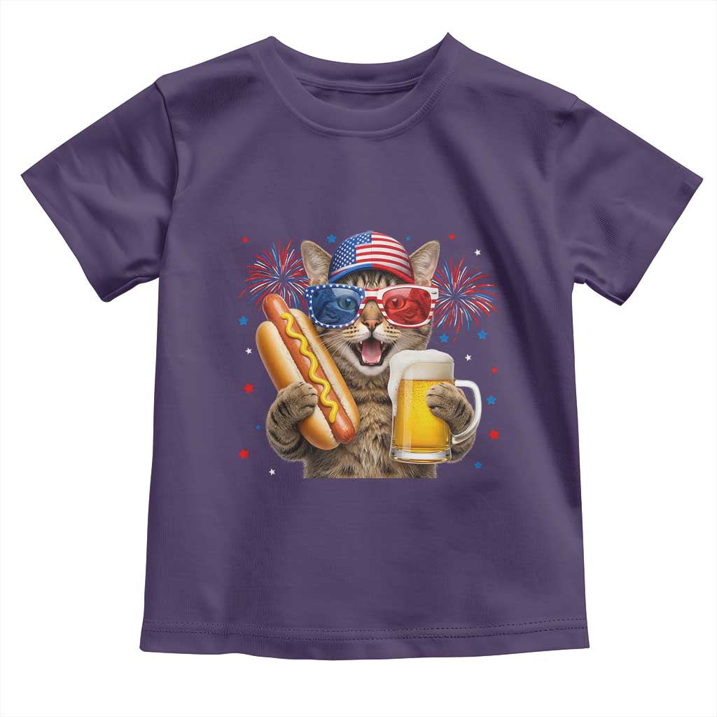 Beer And Hotdog Cat Toddler T Shirt Fourth Of July Celebration