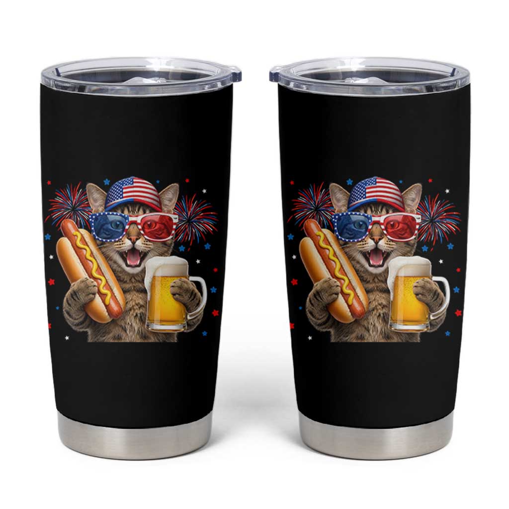 Beer And Hotdog Cat Tumbler Cup Fourth Of July Celebration